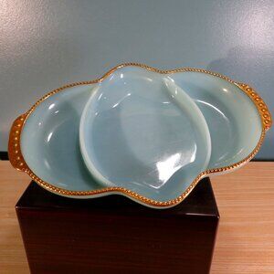 Vintage Fire King Delphite Blue and Gold Glass Oven Dish